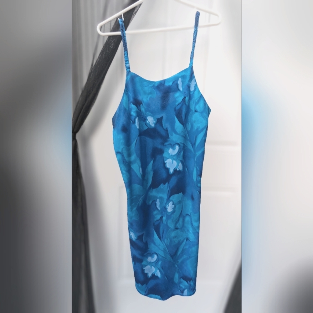 Blue Cowl Neck Vintage Cami Strappy Dress